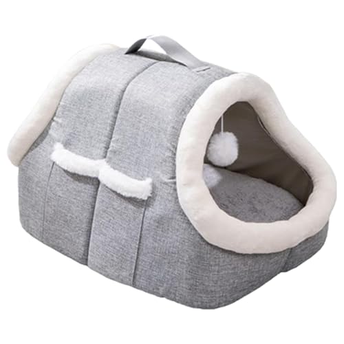 Katzenbett für Katzen und Kätzchen, halbgeschlossenes Winter-Katzenhaus mit Covered Design, warmes Katzenbett, Seitentasche für Spielzeug und Treats | Bequemes Katzenhaus von Mlllokfki