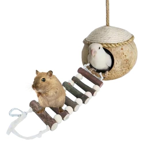 Mlllokfki Bird Breeding Nesting, Finch Bird Nest, Natural Bird Toy, Lovebirds Bird Cage Accessories, Swinging Bird Hideaway Nest, Eco-Friendly Bird Nest, Parrot Cage Toy with Ladder von Mlllokfki