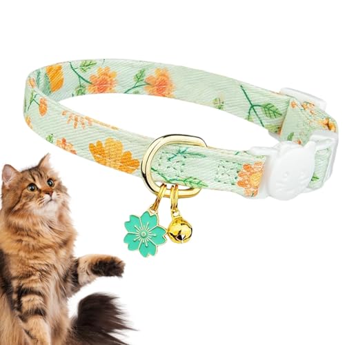 Mlllokfki Katzenhalsband mit Bells, niedlicher Blumenanhänger, Break Away Collar | Adjustable Breakaway Collar, Small Boy Cat Collars, Outdoor Pet Collar for Pet Supplies von Mlllokfki