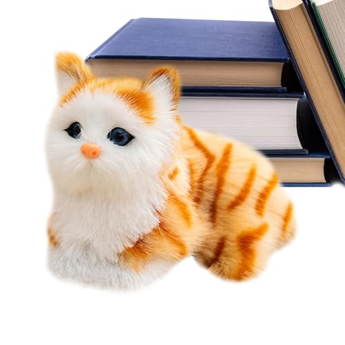 Mlllokfki Small Cat Sculpture, Cat Collectible Figurine, Tiny Cat Ornament, Cat Plush Stuffed Toy 7.09in, Cute Cat Doll Toys with Meows Sounds Photo Props Home Car Decorative Figure for Tabletop von Mlllokfki