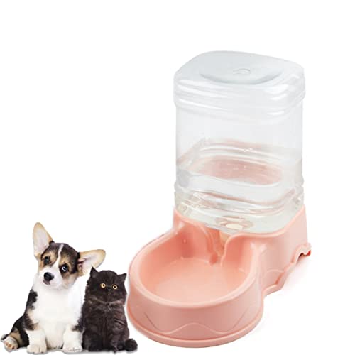 Automatischer Futterspender für Katzen, Schwerkraft, Hundefutterspender, 1 Gallonen, selbstdosierender Futternapf für kleine und mittelgroße Haustiere, großes Fassungsvermögen (Rosa Wasser Selbstspender) von Mltao