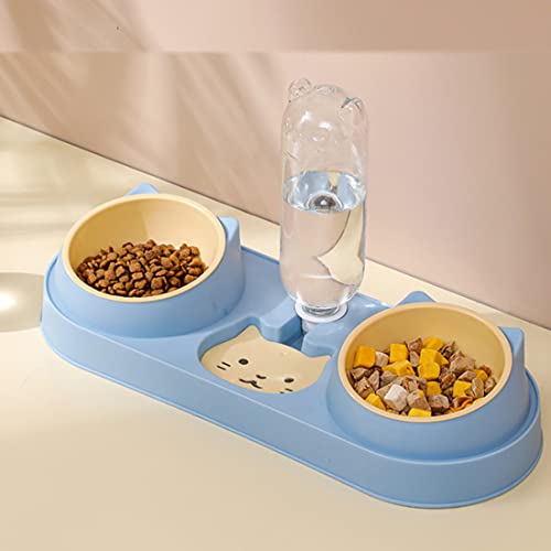 Mltao Pet Feeder, Himmelblau Automatischer 3 in 1 Katzen-Futterspender mit Wasserspender, Kunststoff Erhöhte Katzenschüssel, Nass- und Trockenfutter Schüssel Set für kleine Hunde, Katzen, Kaninchen von Mltao