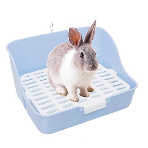 Kaninchen-Wurfkiste Kaninchen-Wurfkiste Größere Eck-Toilettenbox für Käfige Pet Pan mit Schublade für Meerschweinchen, Erwachsene Hamster, Galesaur, Frettchen, Kaninchen, Kleintiere (Himmelblau) von Mmbox