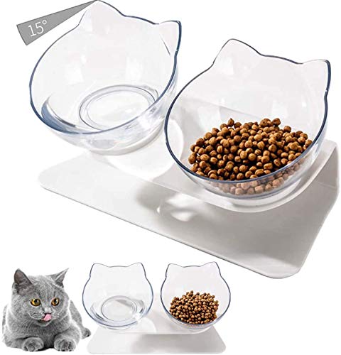 Futternäpfe Katzen Futter,15 ° Kippbare katzennäpfe Doppelter Katzenfutter Transparente Katzenfutterschale Futternapf für Katze Welpe Futter und Wasser von NC