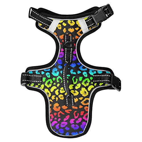 Hundegeschirr Regenbogen Leopard Muster No Pull Reflektierende Verstellbare Hundeweste Geschirre mit 2 Leinenclips und Easy Control Griff für Kleine Mittlere Hunde Katzen S von Mnsruu