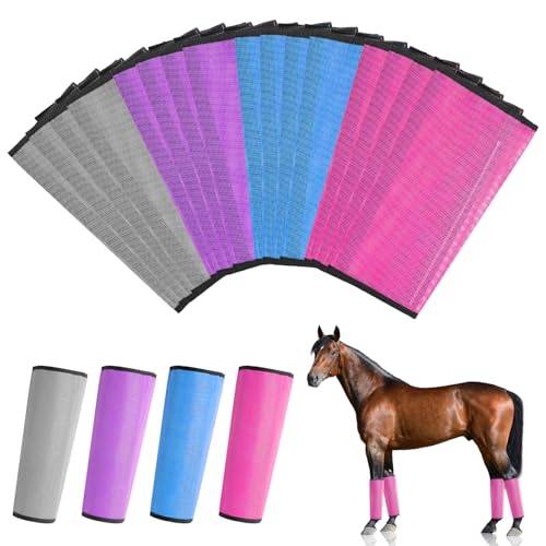 MoFund 16 Stück Netz-Fliegenstiefel für Pferde, atmungsaktive Netz-Hufstiefel, schützende Pferdegamaschen zur Vermeidung von Fliegen und Mückenstichen, reduziert Ermüdung der Beine, Steigbügel und von MoFund