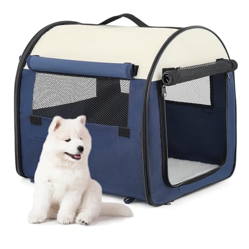 MoNiBloom 45,7 cm weiche Hundebox für kleine Hunde, Faltbare Reise-Hundebox mit rollbaren Netzfenstern, tragbare Hundehütte, Haustier-Tragetasche, Marineblau von MoNiBloom