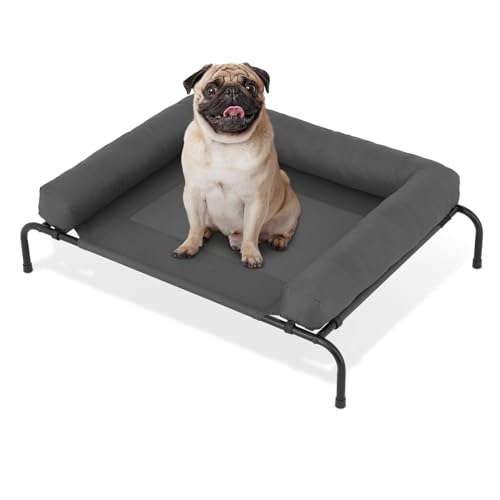 MoNiBloom Erhöhtes Outdoor-Hundebett mit Abnehmbarer Nackenrolle, tragbares, erhöhtes Outdoor-Hundebett mit stabilen Anti-Rutsch-Füßen und atmungsaktivem Netzgewebe, 106,7 cm Länge, Dunkelgrau von MoNiBloom