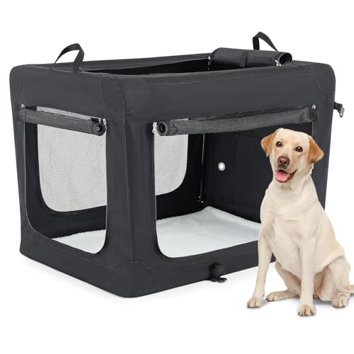 MoNiBloom Faltbare Hundebox für Hunde, weich, groß, 3 Türen, weiche Seiten, mit kaufesten Netzfenstern, Reise-Hundebox für draußen, 91,4 cm, Schwarz von MoNiBloom