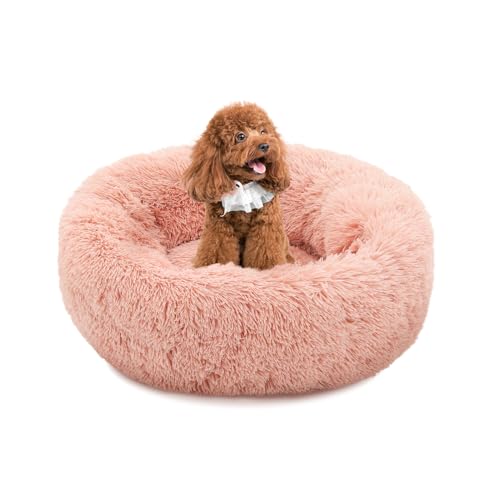 MoNiBloom Hundebetten für kleine Hunde, maschinenwaschbar, langes Plüsch-Haustierbett, wärmend, gemütlich, weiches Bett für Hunde und Katzen, 61 x 61 x 26,7 cm, Rosa von MoNiBloom