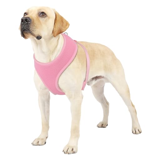 MoNiBloom Hundegeschirr für große Hunde, weich gepolsterte Weste für Welpen, zum Gehen, Laufen, Training, Rosa, XL von MoNiBloom