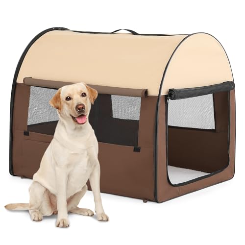 MoNiBloom Weiche Hundebox für große Hunde, 94 cm, zusammenklappbare Reise-Hundebox mit rollbaren Netzfenstern, tragbare Hundehütte, Haustier-Tragetasche, Kaffee von MoNiBloom