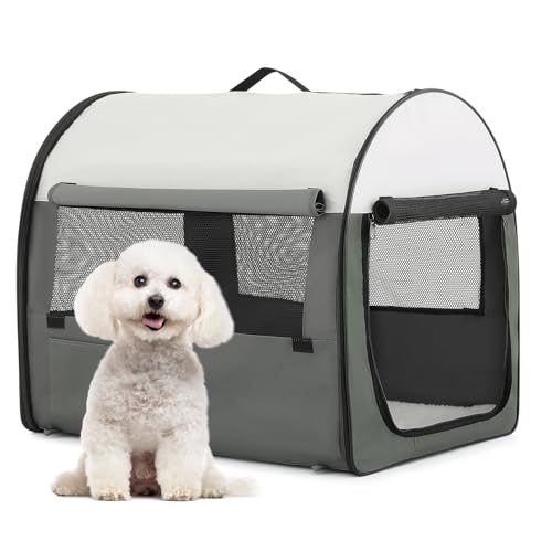 MoNiBloom Weiche Hundebox für mittelgroße und kleine Hunde, faltbar, mit rollbaren Netzfenstern, tragbare Hundehütte, Haustier-Tragetasche, 68 cm, Grau von MoNiBloom