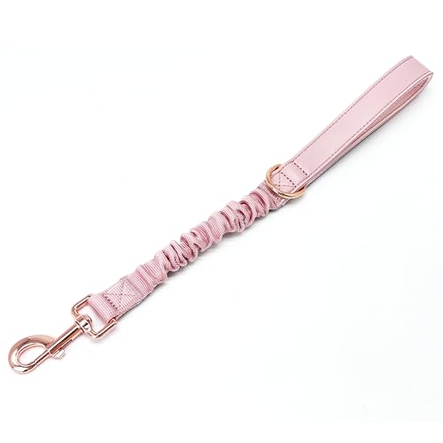 Kurze Hundeleine, bequem, weiches Nylon, Bungee-Widerstand, elastisch, kurze Leine für große und mittelgroße Hunde, Rosa, 45,7 - 61 cm von MoTaity