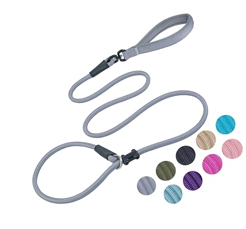 Retrieverleine, 1,8 m, starkes Nylonseil, Anti-Erstickung, Zug- und Trainingsleine für kleine, mittelgroße und große Hunde (grau, 1,27 cm × 1,8 m) von MoTaity