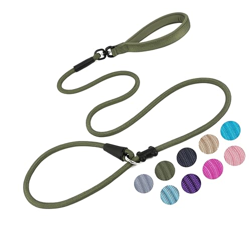 Retrieverleine Hundeleine (1,8 m), Starkes Nylonseil, Anti-Ersticken, Anti-Ziehen, Trainingsleine für kleine, mittelgroße und große Hunde (1,27 cm x 1,8 m, Armeegrün) von MoTaity