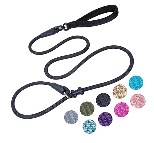 Retrieverleine Hundeleine (1,8 m), starkes Nylonseil, Anti-Ersticken, Anti-Ziehen, Trainingsleine für kleine, mittelgroße und große Hunde, Schwarz, 1,27 cm x 1,8 m von MoTaity