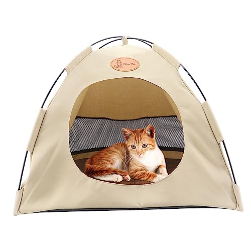 MoYouno Haustiere Hundezelt Katzenzelt, Tipi Zelt für Haustiere mit Kissen, Katzen, kleines Hundebett, mit kühlenden Bettmatten, für Hunde, Katzen, Haustiere, Sommerschlafend(beige) von MoYouno