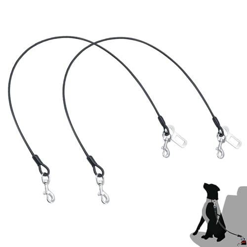 MoYouno Sicherheitsgurt Hunde für Auto,2 Stück Edelstahl Hunde Anschnallgurt,Hundegurt fürs Auto Doppeltem Tick und Anschnaller Adapter,für Hunde Katzen Haustier (2-schwarz, 32 inch/80 cm) von MoYouno