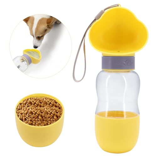 MoYouno Tragbare Hunde-Wasserflasche zum Spazierengehen, Reise-Wasserflasche mit Futterbehälter, tragbarer Haustierspender, abnehmbarer Design-Kombinationsbecher, Welpenwasserflaschen zum von MoYouno