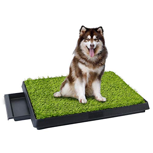 Moclever Gras-Pad für Hunde, mit Schublade, 63,5 x 50,8 cm, tragbares Haustier-Töpfchentrainer für drinnen und draußen, ideal für mittelgroße und kleine Hunde von Moclever