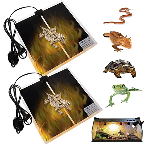 Mocoli Reptilien Heizmatte, 2 STÜCKE 14 W Einstellbare Reptilien Heizmatte Haustiermatte Thermostatwärmer mit Thermoregulator für Amphibien Reptilien Eidechse Gecko 28 × 28 cm von Mocoli