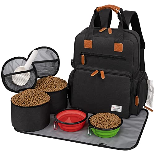 Modoker Hunde-Reisetasche, von Fluggesellschaften zugelassener Rucksack für Haustierzubehör Organizer, Tote Wochenendtasche mit 2 Hundefutter-Aufbewahrungsbehältern, 1 Haustiermatte, Schwarz von Modoker