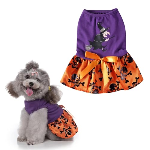 Mogoko Halloween Hundekostüm Hexe Totenkopf Muster Hundekleid Urlaub Party Kleid für Welpen Hund Katze von Mogoko