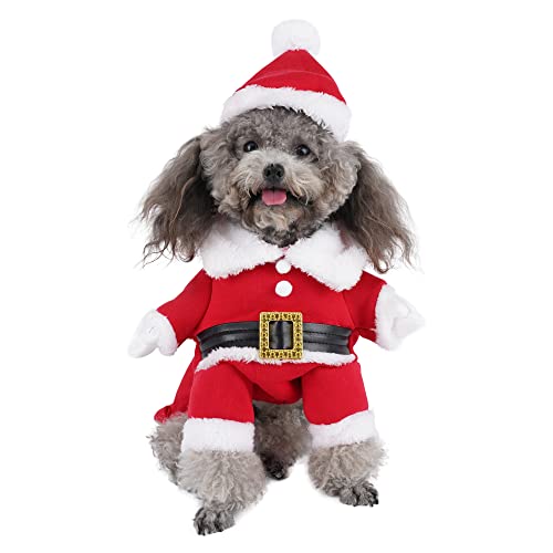 Mogoko Weihnachtsmannkostüm für Hunde und Katzen, lustiges Haustier Cosplay-Kostüm mit Kappe, Fleece-Outfits Warmer Mantel Tier-Festival Bekleidung von Mogoko