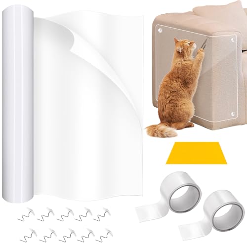 MoguGo Kratzschutz Sofa Katze, 5m x 30cm Anti Kratz Folie für Katzen, Kratzfolie Katzen Selbstklebend für Katzenfür Couch Tür Möbel Wand Kratzabwehr mit 10 Schrauben und 2 Nano Tapes von MoguGo