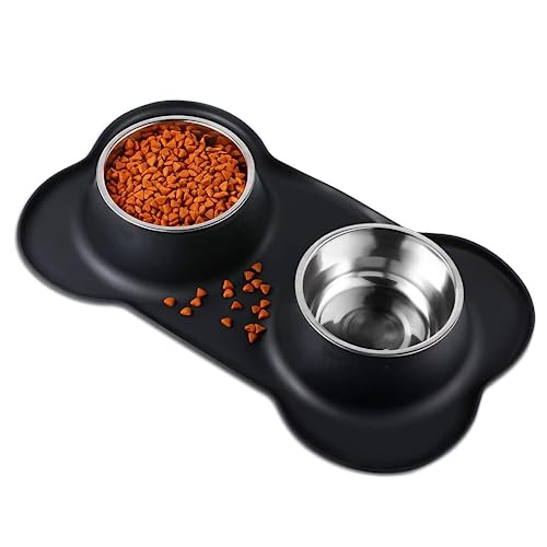 Fressnäpfe für Hunde Fressnäpfe für Katzen Schwarz Edelstahl Hundenäpfe Set mit Rutschfester Silikonmatte Haustier Näpfe für Hunde und Katzen von Moguxb