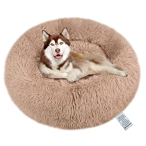 Beruhigendes Hundebett, Donut-Design, Anti-Angst, waschbar, Plüsch, weich, warm, gemütlich, für kleine, mittelgroße Hunde, Schmerzlinderung und verbesserter Schlaf (80 cm, Beigebraun) von Moistu