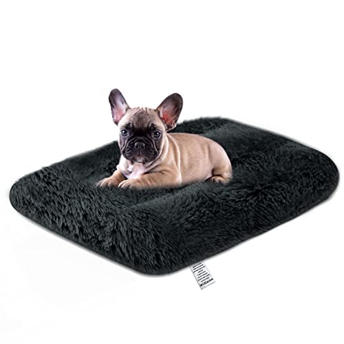 Dog Bed Crate Mattress - 24 Inch Fluffy Anti Anxiety Calming Pet Bed Cushion - Washable Soft Plush Comfy Puppy Beds Padded Cat Mat Non Slip Bottom for Small Dogs Pet, Dark Grey von Moistu