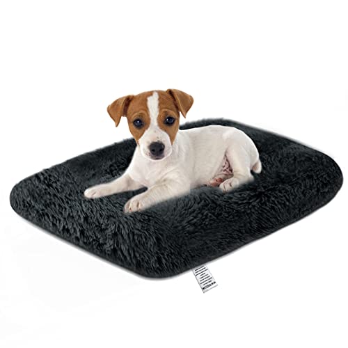 Dog Bed Crate Mattress - 30 Inch Fluffy Anti Anxiety Calming Pet Bed Cushion - Washable Soft Plush Comfy Puppy Beds Padded Cat Mat Non Slip Bottom for Small Medium Dogs Pet, Dark Grey von Moistu