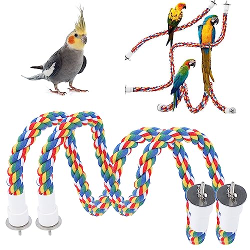 Vogel Seil Spirale, Vogel Seil Sitzstangen, 105CM Parrot Climbing Rope Sitzstange, 2 Stück, Tau Sitzstange Vögel Farbigem Baumwollstoff mit Befestigungsschrauben, Für Vögel Klettern und Kauen Können von Mokernali