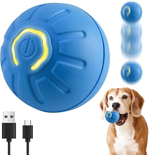 Mokeum Interaktiver Hundeball, Wiederaufladbare Katzenspielzeugbälle, Hund Rollball mit LED-Licht, Langlebiger High Bounce Schwimmender Gummi Hundeball für Kätzchen, Welpen (Blau) von Mokeum