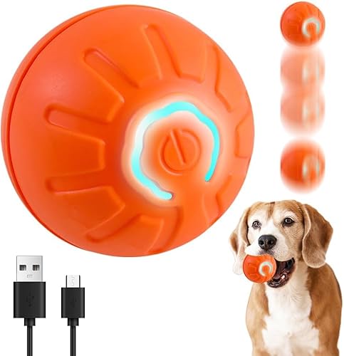 Mokeum Interaktiver Hundeball, Wiederaufladbare Katzenspielzeugbälle, Hund Rollball mit LED-Licht, Langlebiger High Bounce Schwimmender Gummi Hundeball für Kätzchen, Welpen (Orange) von Mokeum