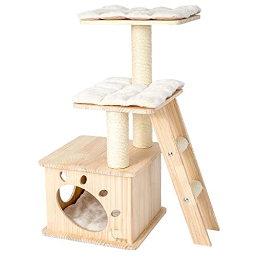 Kratzbäume Balkon Katzenhaus Drinnen Mehrschichtiges Klettergerüst Für Katzen Pet Shop Katzenunterhaltungsständer Zubehör Für Haustierkatzen Katzennest (Color : Wood, S : 45 * 45 * 95cm) von Mokid