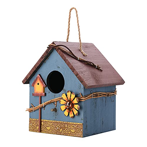 Mokyler Vogelhaus aus Holz, blaue Vögel, Ruheplatz zum Aufhängen, Vogelnest, Gartenbox, handbemalt, Vogelhaus für Wildvögel Haus Gartendekoration von Mokyler