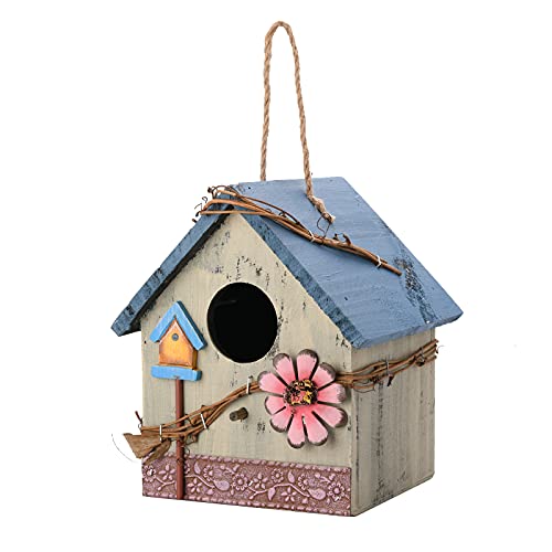 Mokyler Vogelhaus aus Holz, hellgrüne Vögel, Ruheplatz zum Aufhängen, Vogelnest, Gartenbox, handbemalt, Vogelhaus für Wildvögel, Haus Garten Dekor von Mokyler