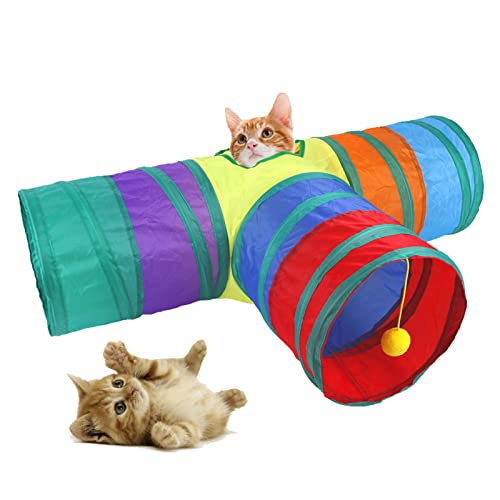 Mokylor 3-Wege-Katzentunnel für Hauskatzen, Peekaboo-Katzenhöhle mit Katzenspielzeug, Zusammenklappbares Katzenspielspielzeug für Puzzleübungen, Verstecktraining und Laufen mit Plüschbällen für Kaninc von Mokylor