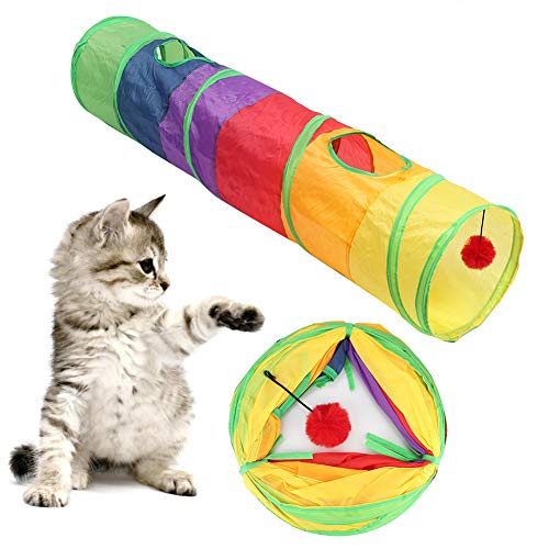 Mokylor Katzentunnel für Hauskatzen, S-förmige Peekaboo-Katzenhöhle mit Katzenspielzeug, Zusammenklappbares Katzenspielspielzeug für Puzzleübungen, Verstecktraining und Laufen mit Einem Roten Spaßball von Mokylor