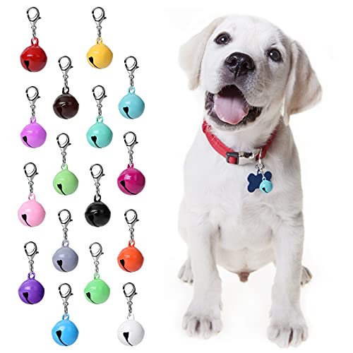 16 Stück Katzenhundehalsband Glocken, Jingle Bell für Katzenhalsband, Hundehalsband Charms,Bunte Haustier Kleine Glocken mit Verschlüssen,Haustierhalsband Zubehör,Festival Party DIY Basteln Dekoration von Molain