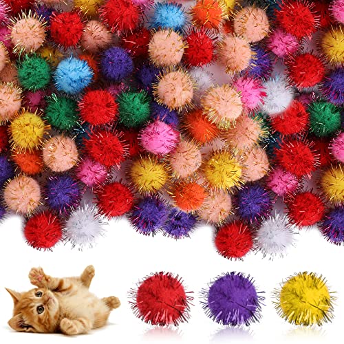 Molain 100 Stück große Katzenspielzeugbälle, weiche Katzenbälle 2,5 cm Kätzchen Pom Poms Flash Ball Katzenspielspielzeug von Molain