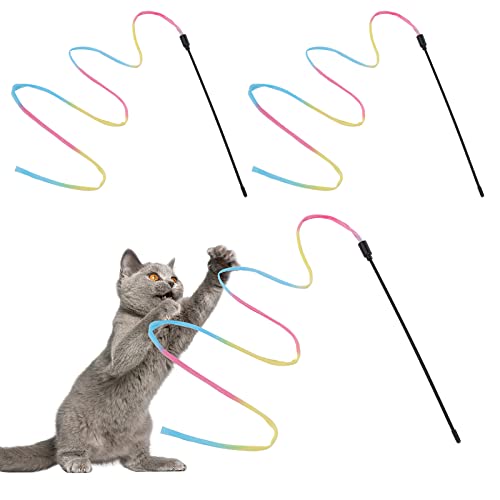 Molain Cat Zauberstab Regenbogenspielzeug 3pcs Rainbow Ribbon Zauberstab für Kitten Training Rainbow Ribbon Charmer Zauberstab Interaktiver Catcher Teaser Zauberstab für Kitten Cat Exerciser(30cm) von Molain