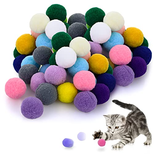 Molain Katzenspielzeugbälle, weiche Katzenbälle, 2,5 cm, Kätzchen-Pompons, Ball, Katzenspielspielzeug, Indoor-Katzen, interaktives Pompon-Ball-Spielzeug (50 Stück) von Molain