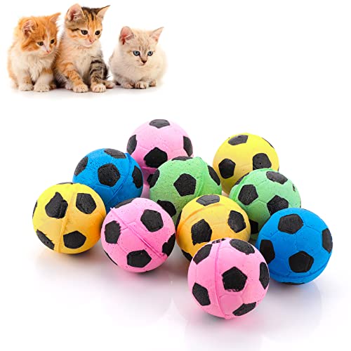 Molain Schaumstoffschwammbälle Katzenspielzeug, 10 Stück Fußball Katzenbälle Große Katzenspielzeug Bälle Katzenspielspielzeug Katzen Interaktives Ballspielzeug Indoor Outdoor 4cm, Blau, Rosa, Gelb, von Molain