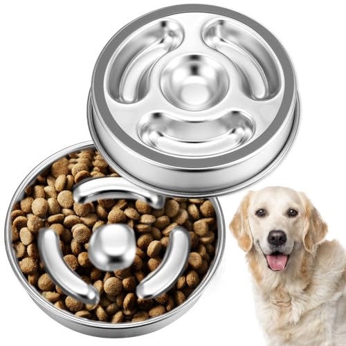 Molain Slow Feeder Hundenapf, 2 Tassen Edelstahl Hund Futternäpfe Rutschfester Hund Wassernapf Haustier Schüssel für Kleine Mittlere Hunde Fun Bloat Stop Dog Slow Feeder Bowl von Molain