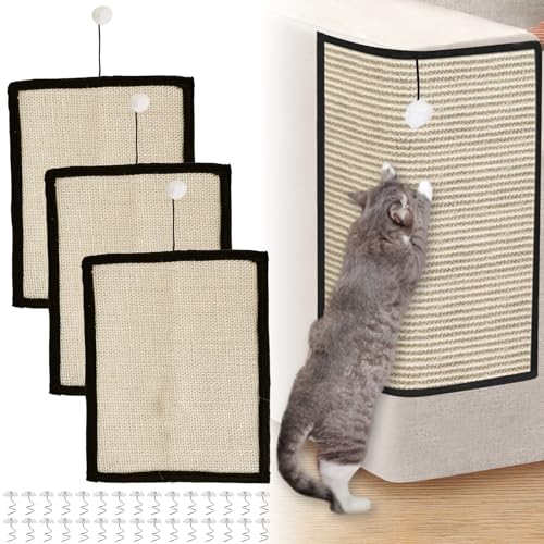 Kratzmatte Katze: 3 Stück Kratzbretter Katze Sisal, Katzen Kratzmatte, Kratzschutz Sofa Katze Katzenkratzbretter, kratzmatte Katze Wand, kratzbrett Katze für Schützt Teppiche, Wand, Sofas, 40 x 29cm von Molbory