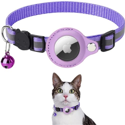 Molinter Katzenhalsband Hundehalsband Anti-Verschwinden Lokalisierbar Tierhalsband für AirTag Abbrechbarer Verstellbares Halsband für Katzen Hunde (Lila) von Molinter